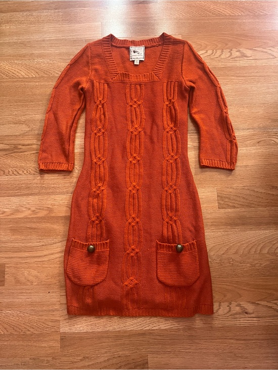 Pink Rose Dresses & Skirts - Pink Rose Cable-Knit Orange Long Sleeve Sweater Dress